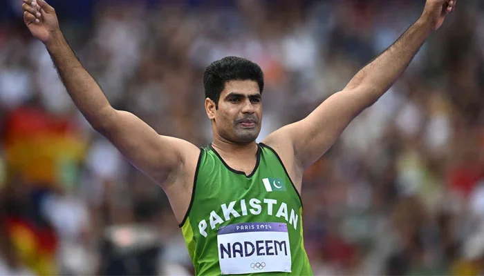 Arshad Nadeem has broken the Olympic record with a monstrous 92.97m throw in the men’s javelin final.